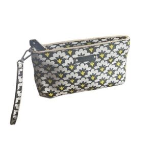 Vera Bradley fanfare Black, White & Yellow Floral  vinyl Wristlet Clutch